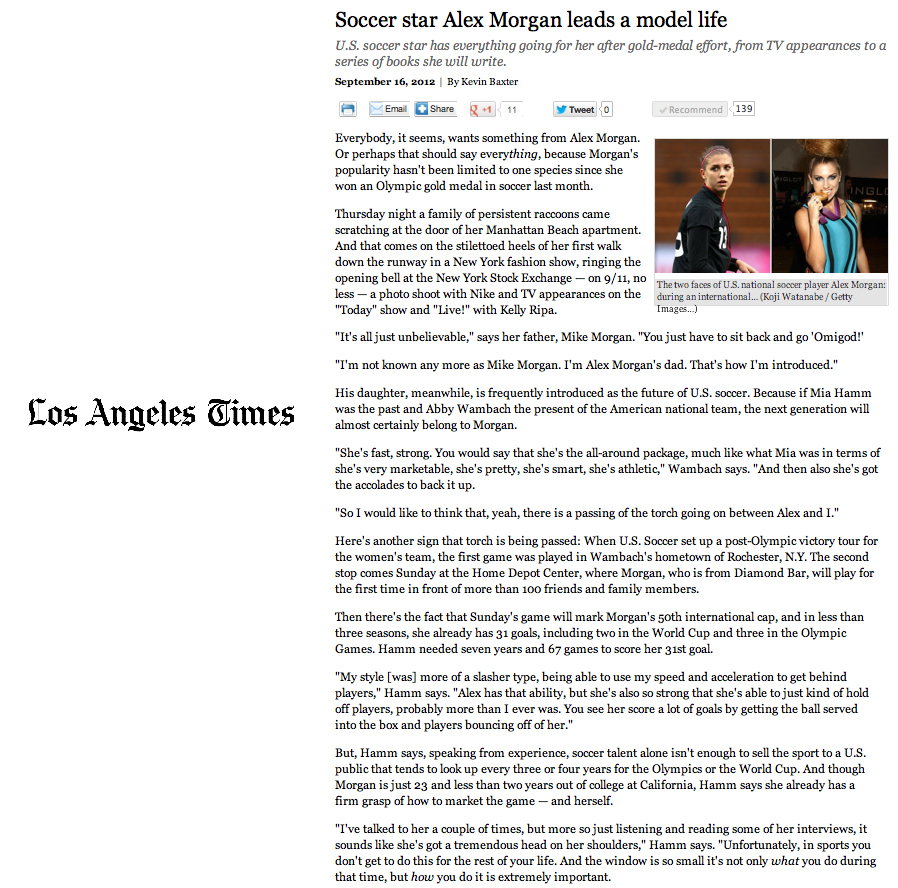 Los Angeles Times with Alex Morgan in Tumbler and Tipsy by Michael Kuluva