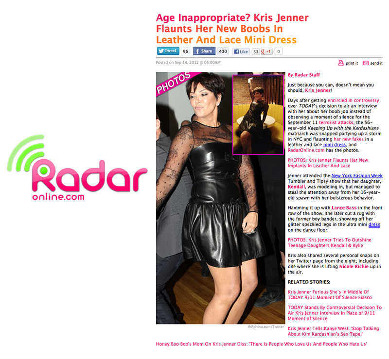 Radar Online : Kris Jenner at the Tumbler and Tipsy by Michael Kuluva Spring 2013 show at New York Fashion Week