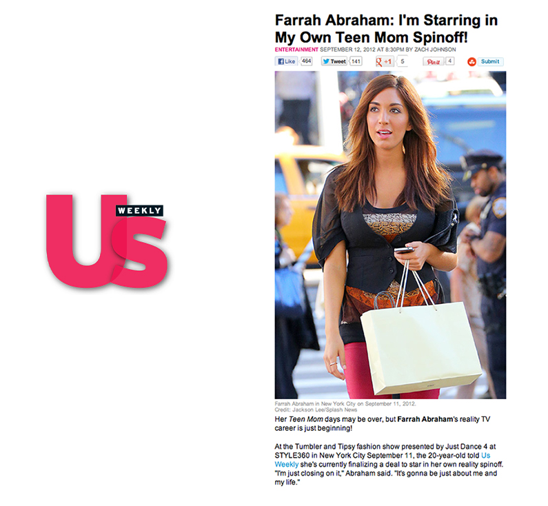 Us Magazine: Farrah Abraham at the Tumbler and Tipsy by Michael Kuluva 2013 show at New York Fashion Week